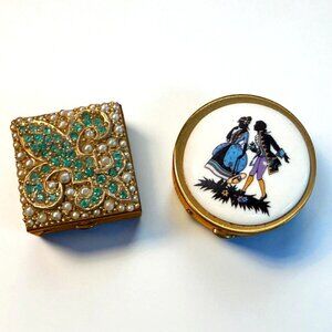 2 Vintage Decorative Pill Boxes – Elegant Collectible Trinket Cases